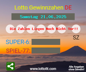 Lotto Gewinnzahlen vom Samstag, den 21.06.2025